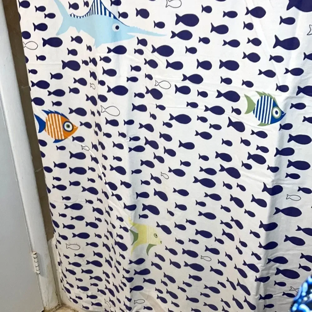 POTTERY BARN Kids Shower Curtain Under the Sea Shark Sea Turtle 72 x 72 inches